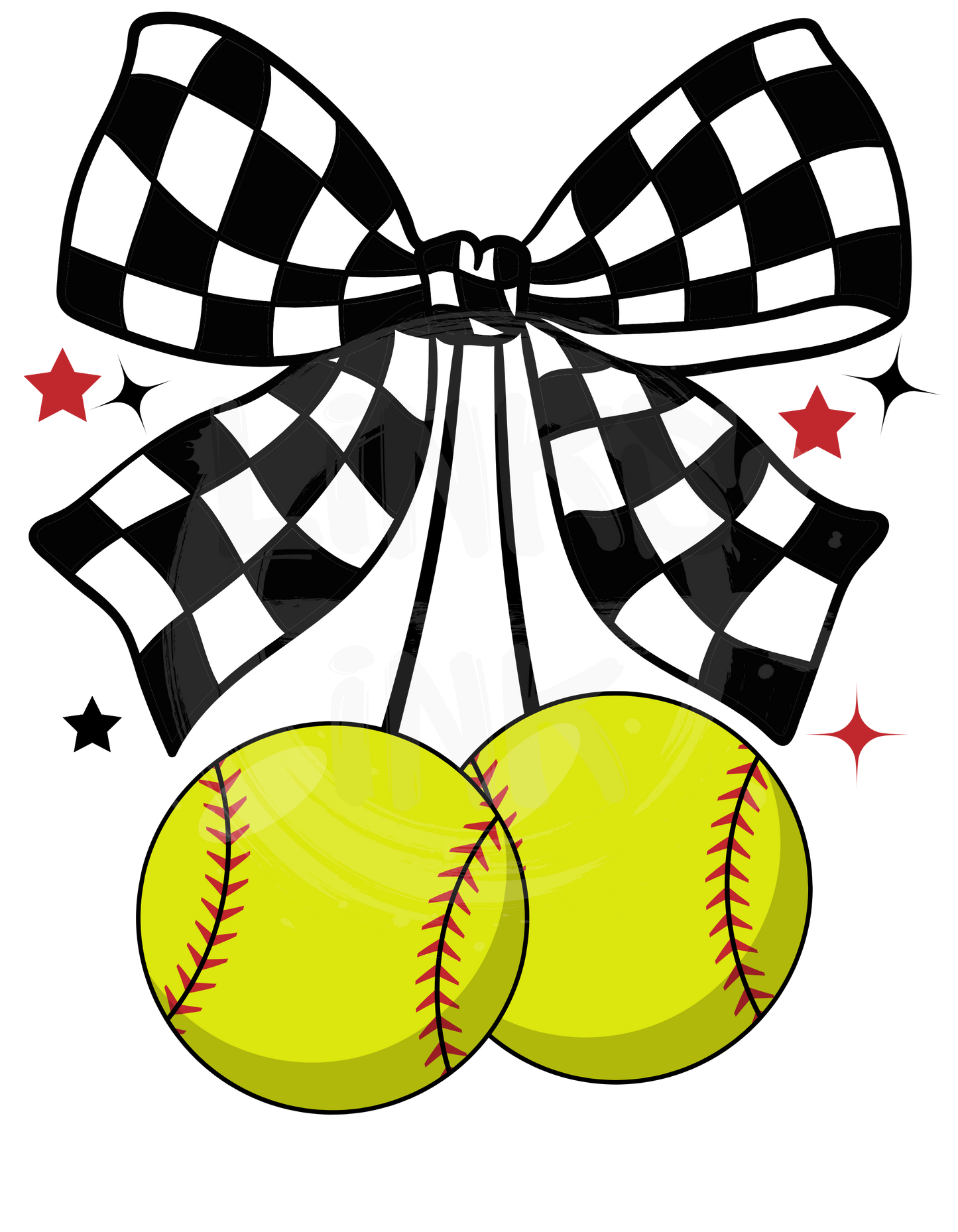 Checkered Bow Cherry Softball