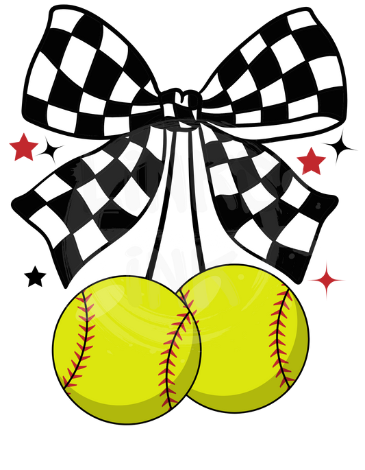 Checkered Bow Cherry Softball